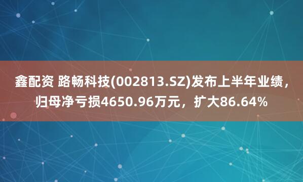 鑫配资 路畅科技(002813.SZ)发布上半年业绩，归母净亏损4650.96万元，扩大86.64%